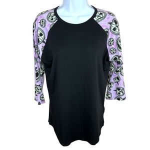 S LuLaRoe Black & Purple Halloween Pumpkin Jackolantern Randy Baseball Tee Small